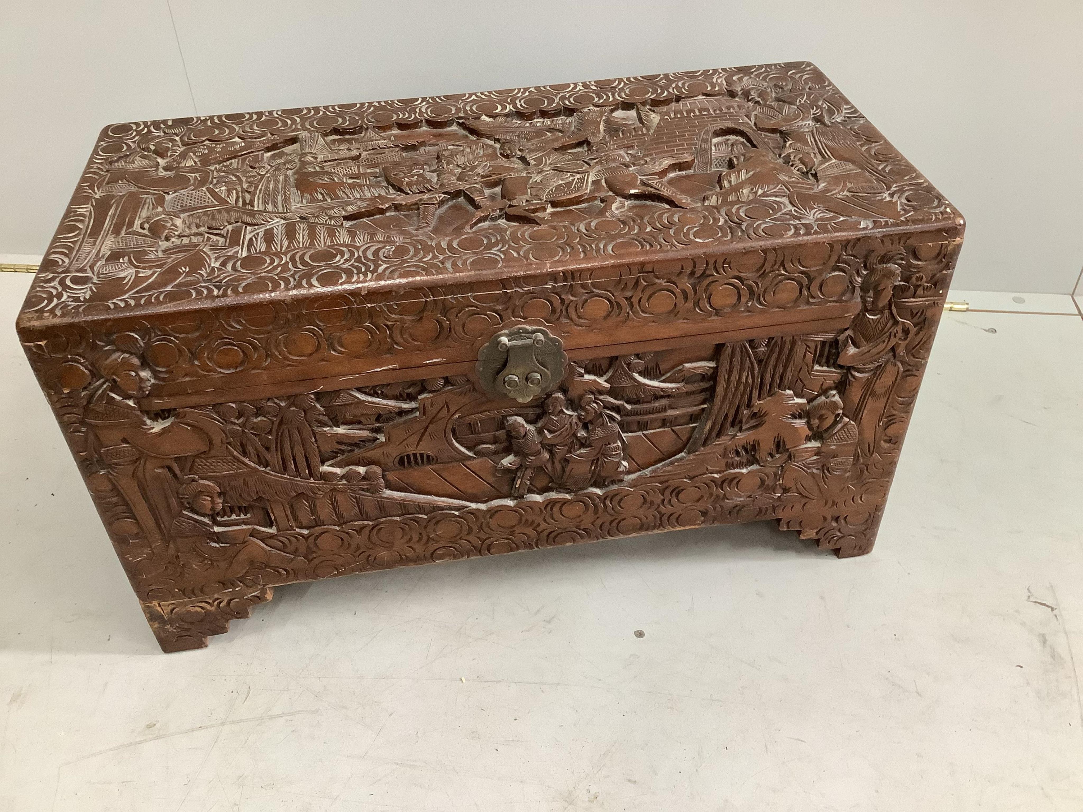 A small Chinese camphorwood trunk, width 73cm, depth 35cm, height 40cm. Condition - fair